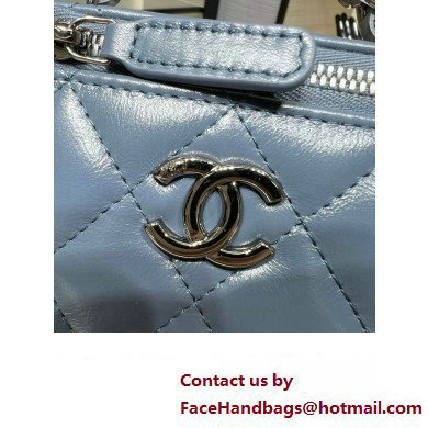 chanel Shiny Crumpled Calfskin, Strass  &  Ruthenium-Finish Metal Clutch with Chain AP3593 blue 2023